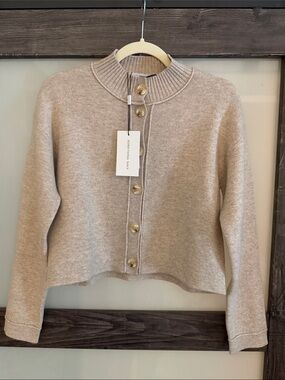 $195 NWT Something Navy Taupe wool cashmere Mock-Neck Cardigan xxs